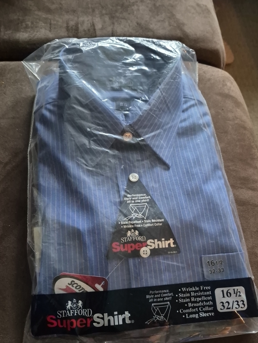 Stafford Men’s Navy Blue Pinstripe Dress Shirt - Long Sleeve